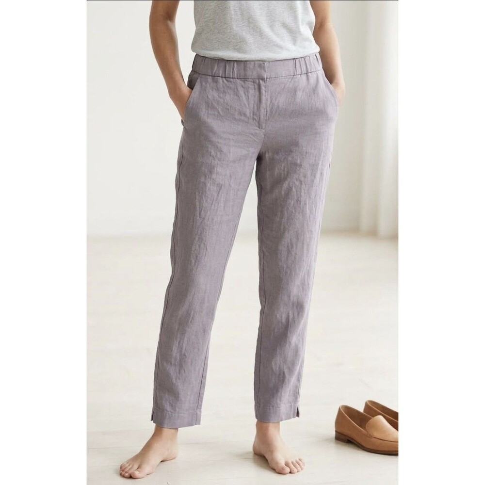 J Jill Linen Beach Pants Women Size Small Beige Pull On Straight Leg Stretch